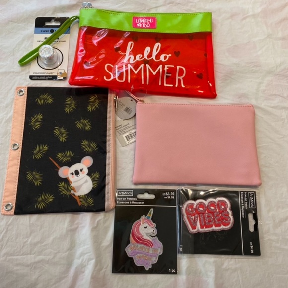 Pencil purse pouches Pop socket Iridescent Patches Unicorn & Good Vibes NWT - Picture 9 of 12